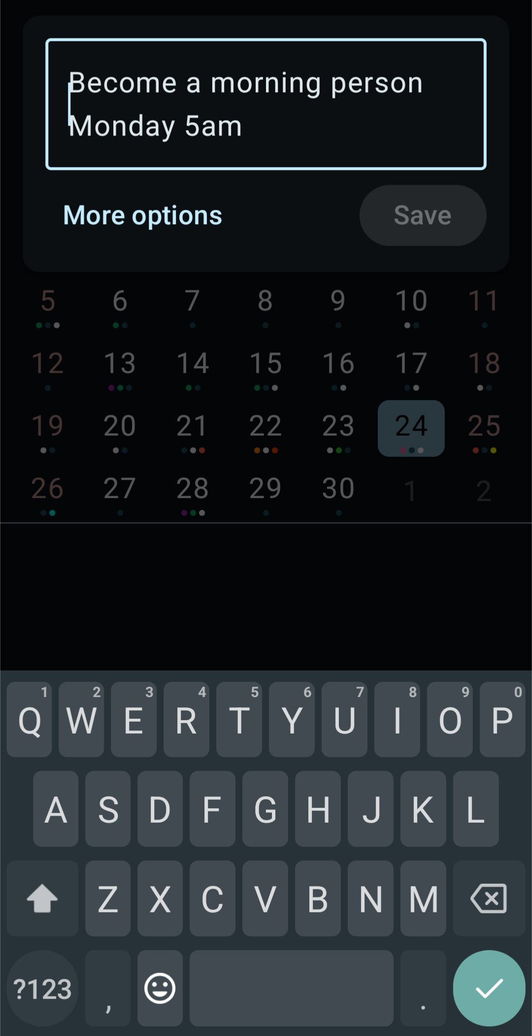 Typing a natural-language event in KashCal Quick Add